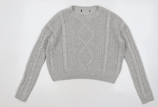 Atmosphere Womens Grey Round Neck Geometric Acrylic Pullover Jumper Size 6