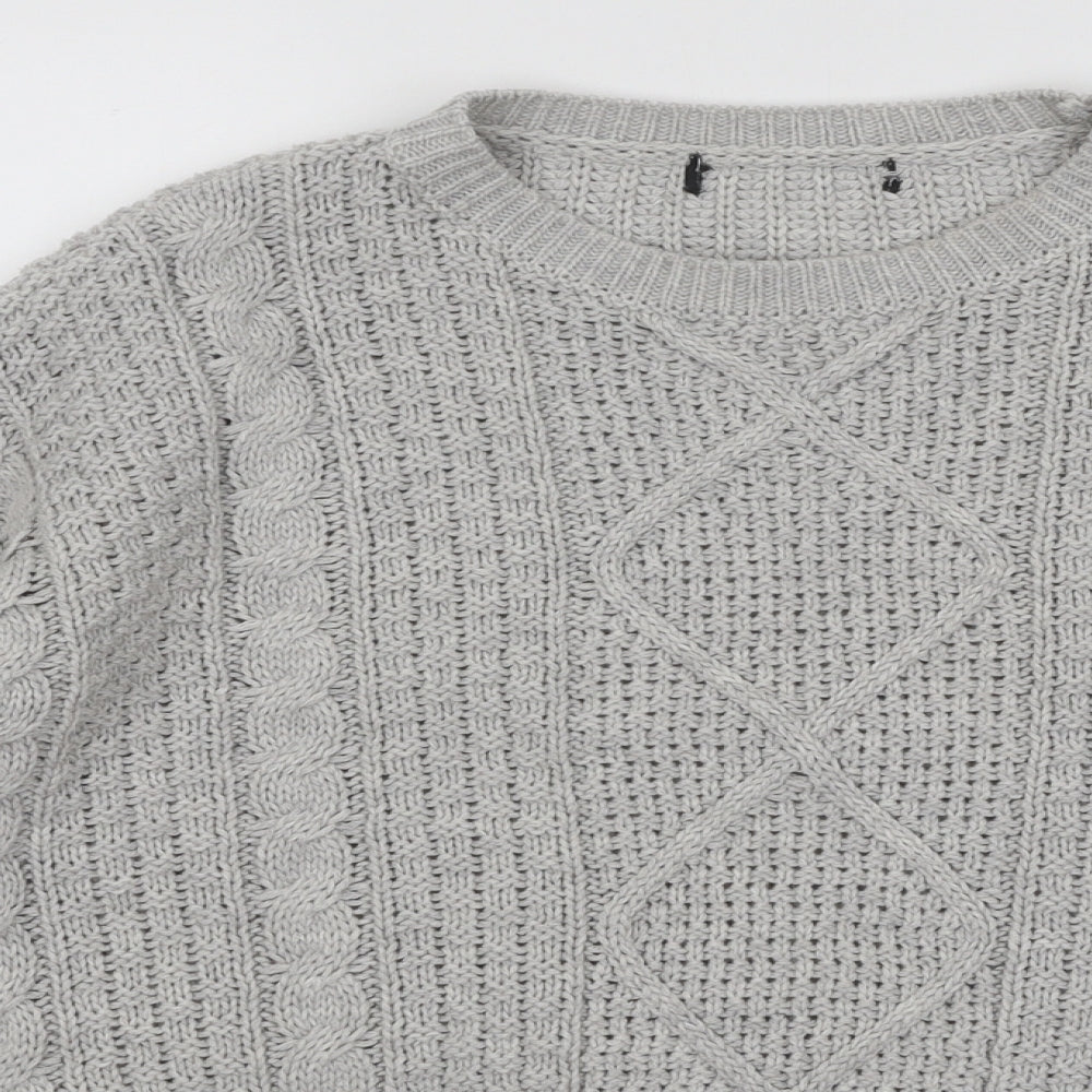 Atmosphere Womens Grey Round Neck Geometric Acrylic Pullover Jumper Size 6