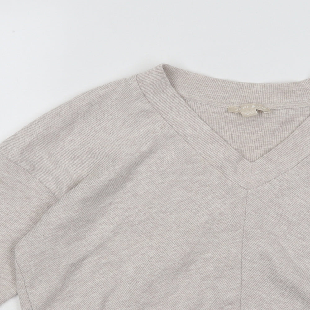 JEFF&CO Womens Beige V-Neck Polyester Pullover Jumper Size 10