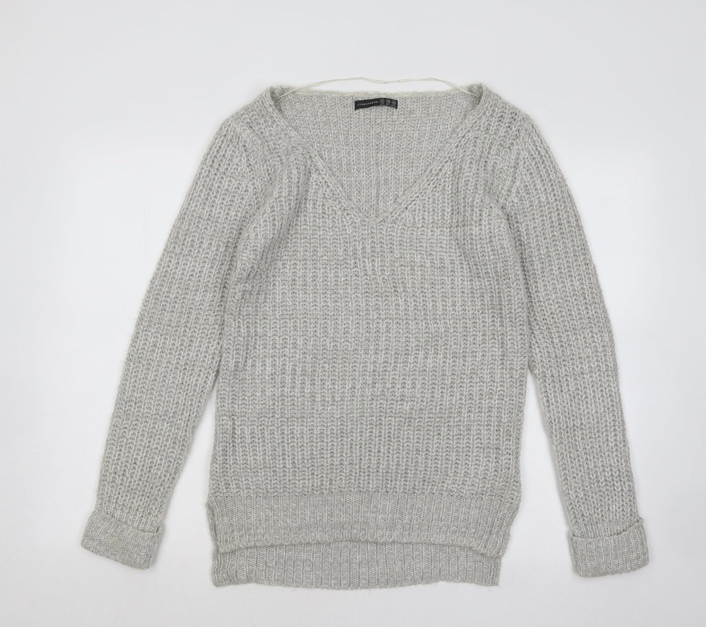 Atmosphere Womens Grey V-Neck Acrylic Pullover Jumper Size 10