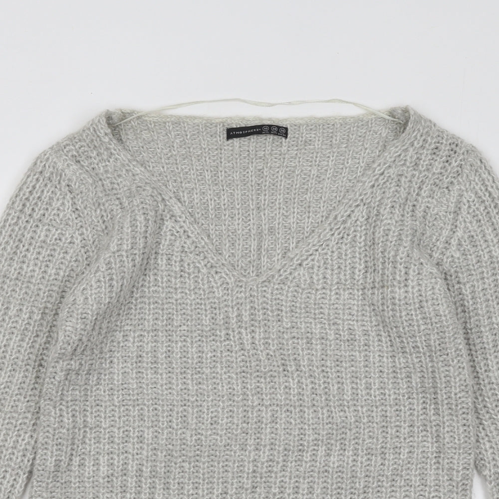 Atmosphere Womens Grey V-Neck Acrylic Pullover Jumper Size 10