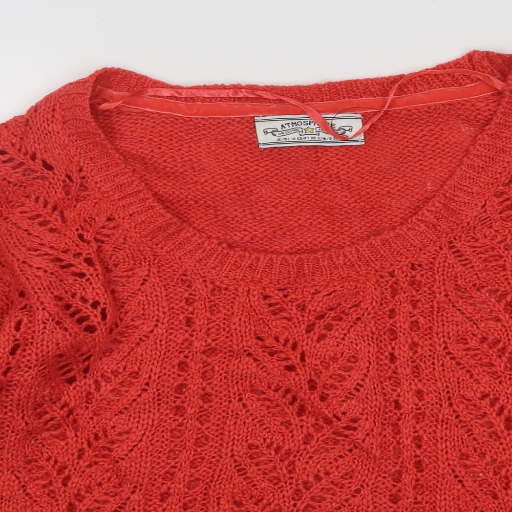 Atmosphere Womens Red Round Neck Acrylic Pullover Jumper Size 10
