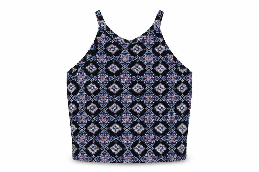 Miss Selfridge Womens Blue Geometric Viscose Basic Tank Size 8 Round Neck