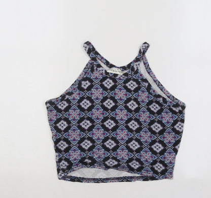Miss Selfridge Womens Blue Geometric Viscose Basic Tank Size 8 Round Neck