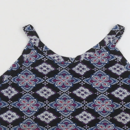 Miss Selfridge Womens Blue Geometric Viscose Basic Tank Size 8 Round Neck