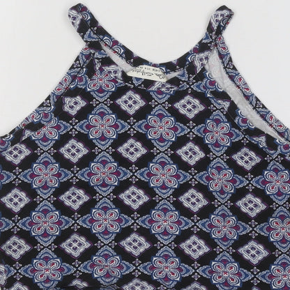 Miss Selfridge Womens Blue Geometric Viscose Basic Tank Size 8 Round Neck