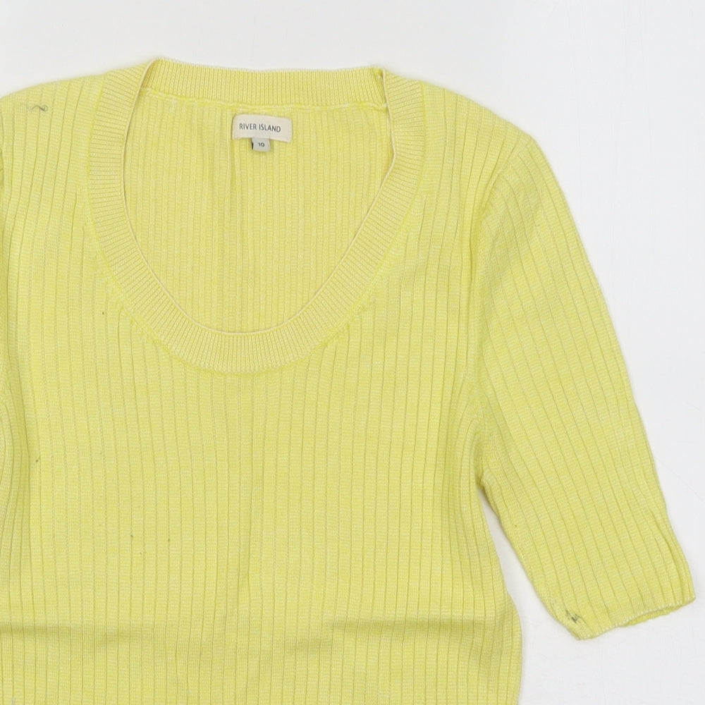 River Island Womens Yellow Scoop Neck Viscose Pullover Jumper Size 10 - Ribbed
