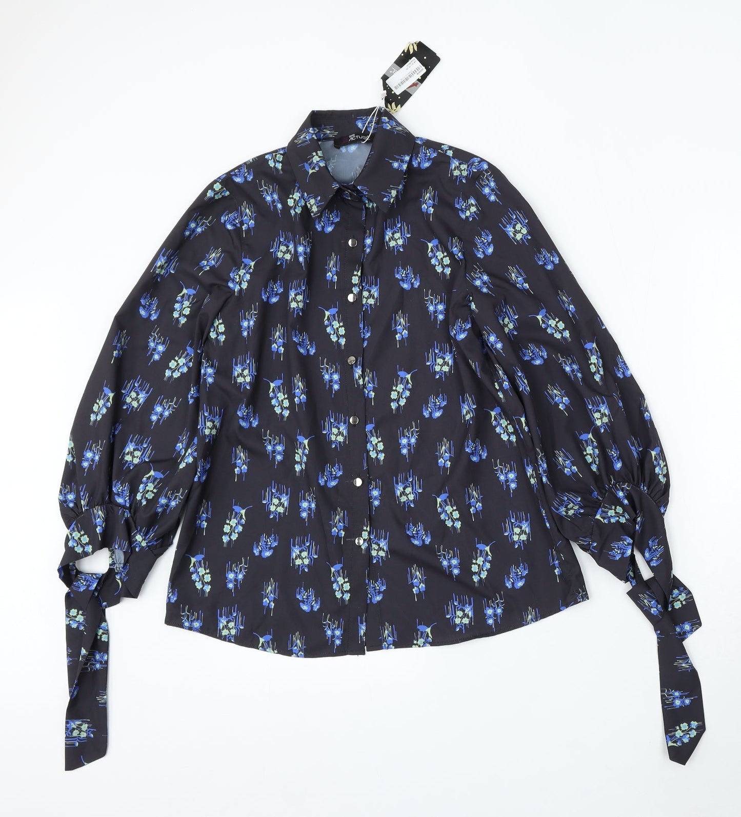 Actuel Womens Black Floral Viscose Basic Blouse Size 8 Collared