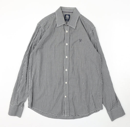 Crew Clothing Mens Black Check Cotton Button-Up Size M Collared Button