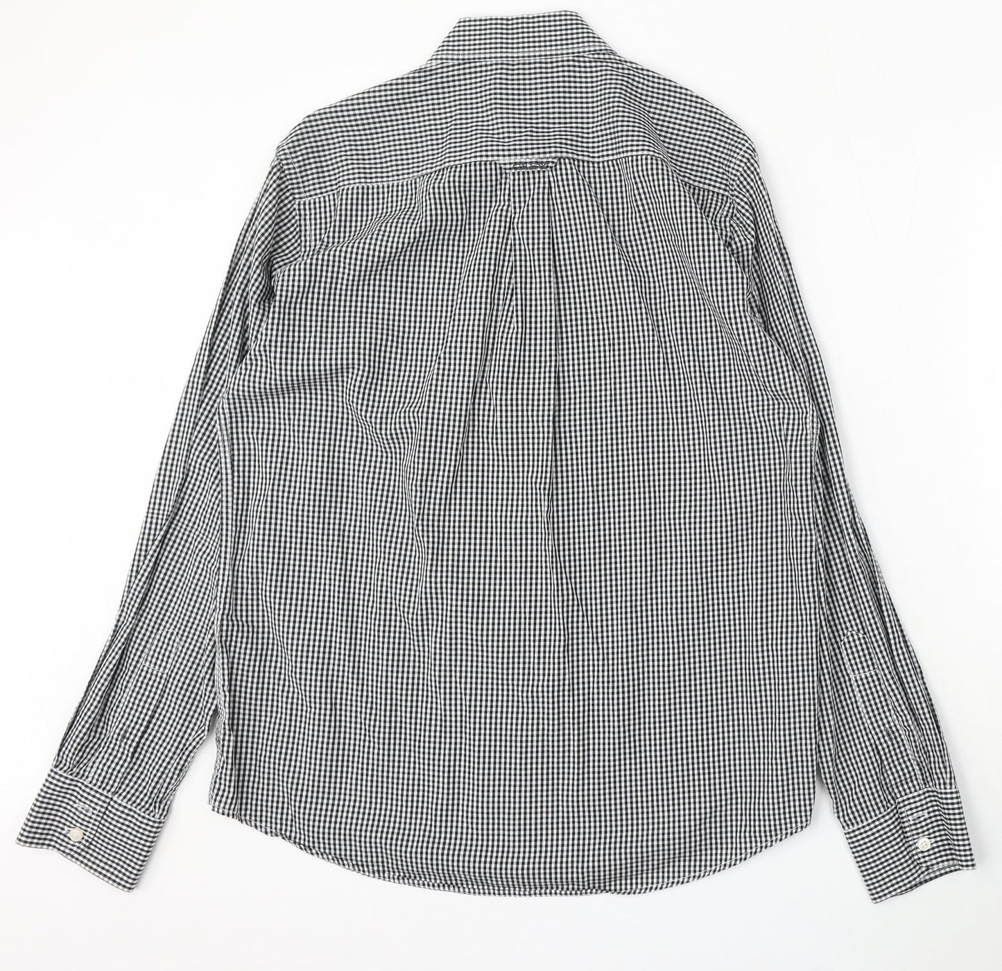 Crew Clothing Mens Black Check Cotton Button-Up Size M Collared Button