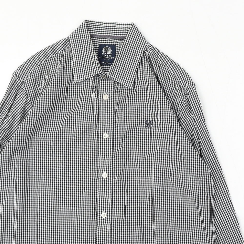 Crew Clothing Mens Black Check Cotton Button-Up Size M Collared Button