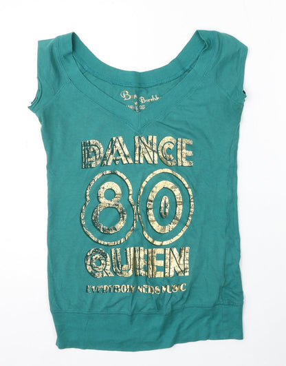 Bershka Womens Green Cotton Basic Tank Size S V-Neck - Dance 80's Queen