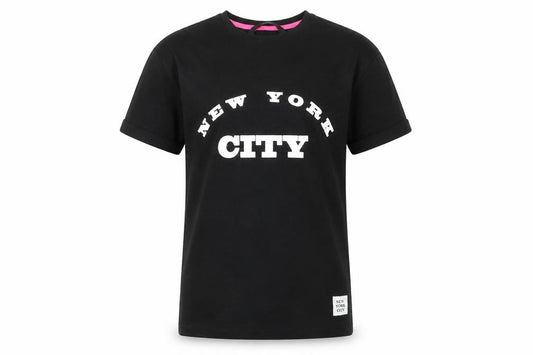 George Girls Black Cotton Basic T-Shirt Size 6-7 Years Round Neck - New York