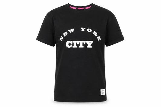 George Girls Black Cotton Basic T-Shirt Size 6-7 Years Round Neck - New York