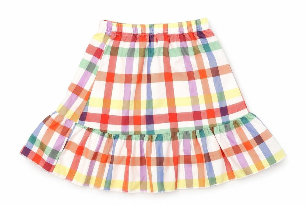 Preworn Girls Multicoloured Check Polyester Skater Skirt Size 2-3 Years Regular