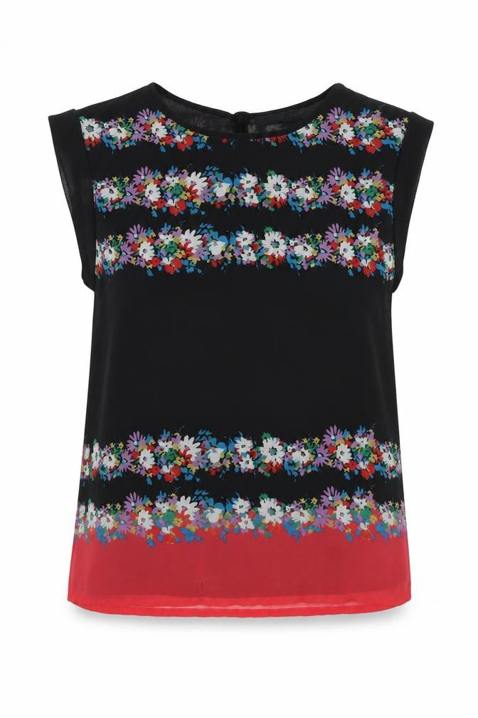 Oasis Womens Black Floral Polyester Basic Blouse Size 10 Boat Neck