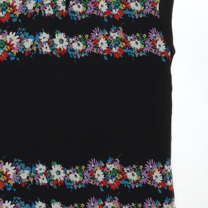 Oasis Womens Black Floral Polyester Basic Blouse Size 10 Boat Neck