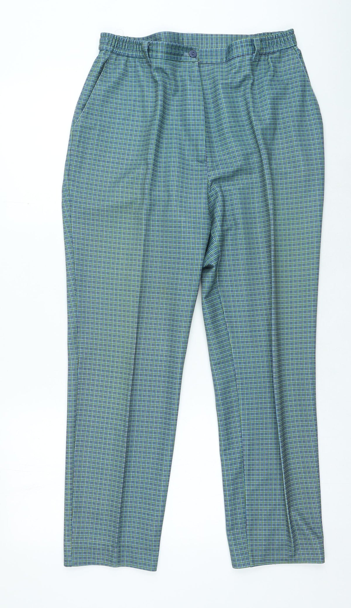 Preworn Womens Green Plaid Polyester Trousers Size 30 in L25 in Regular Zip