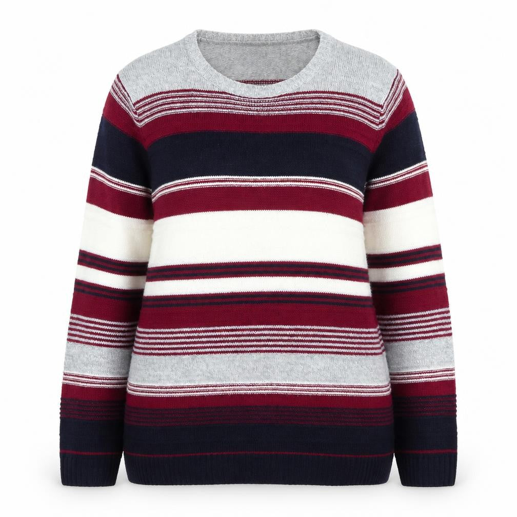 Hle Womens Multicoloured Round Neck Striped Acrylic Pullover Jumper Size 14