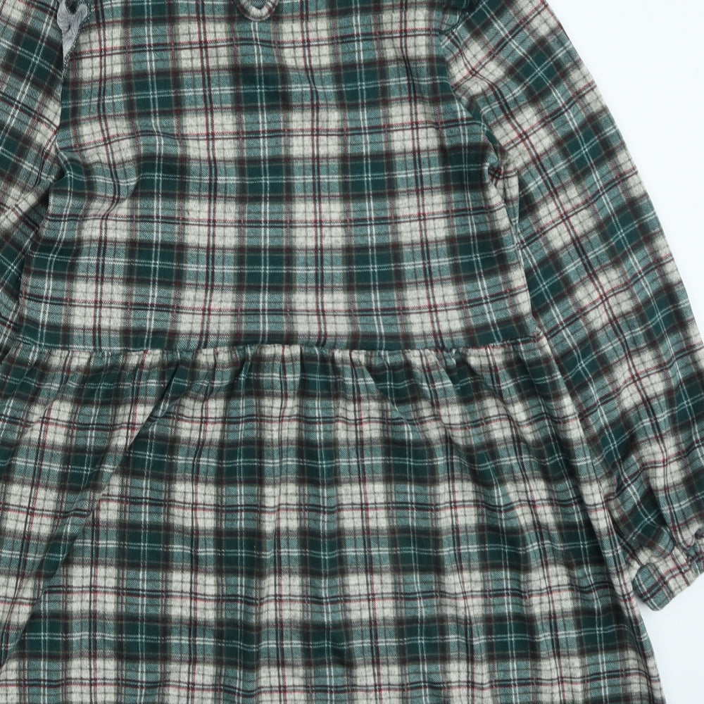 Blue Vanila Womens Green Plaid Polyester Fit & Flare Size M Round Neck Pullover