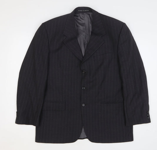 Preworn Mens Grey Striped Wool Jacket Suit Jacket Size 40