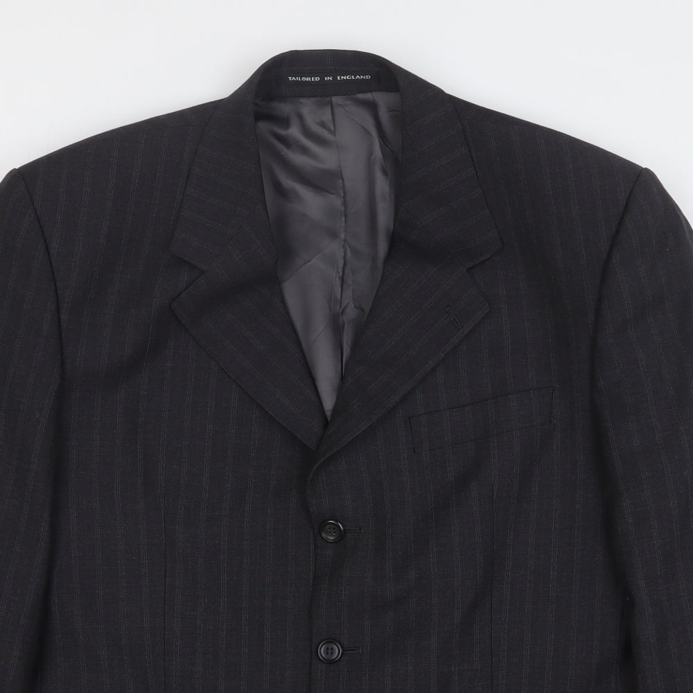 Preworn Mens Grey Striped Wool Jacket Suit Jacket Size 40