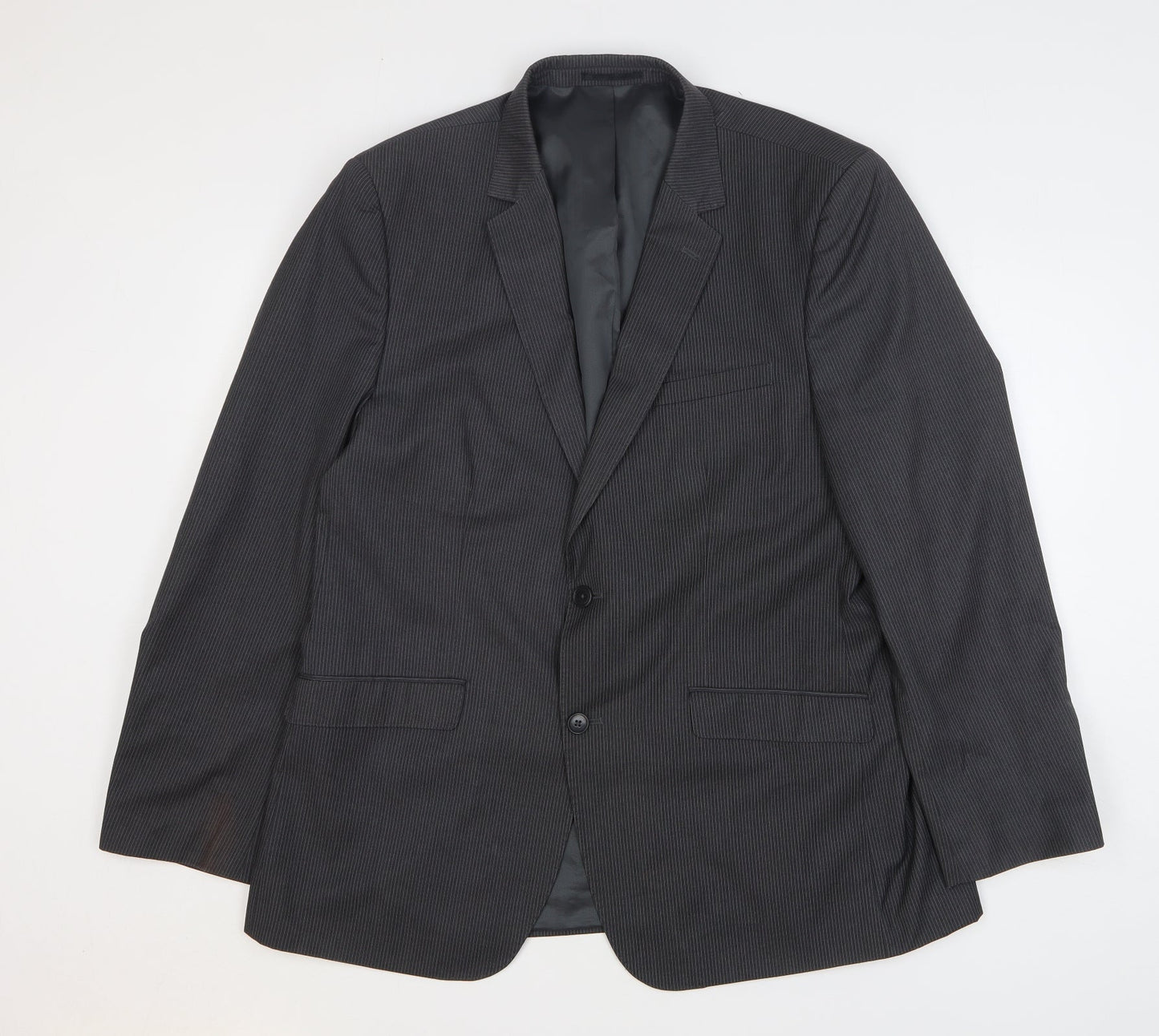 F&F Mens Grey Striped Polyester Jacket Suit Jacket Size 46