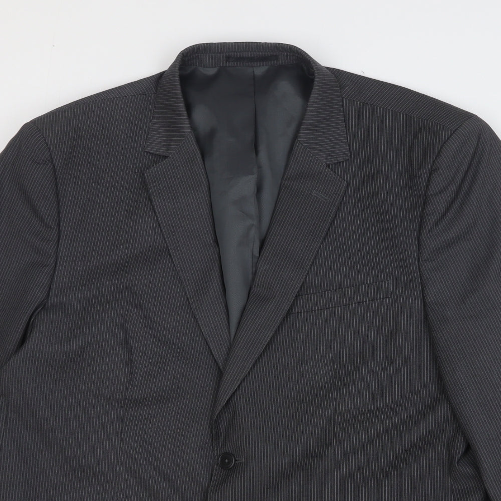 F&F Mens Grey Striped Polyester Jacket Suit Jacket Size 46