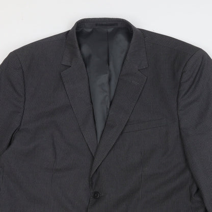 F&F Mens Grey Striped Polyester Jacket Suit Jacket Size 46
