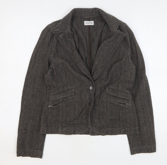 Moto Womens Brown Herringbone Cotton Jacket Blazer Size 12