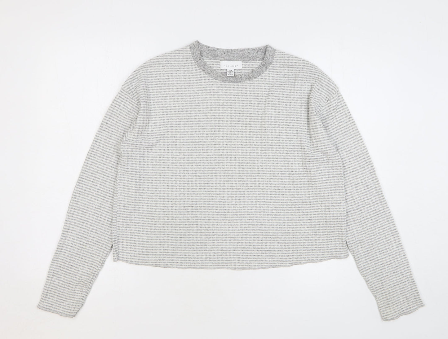 Topshop Womens Grey Check Polyester Basic T-Shirt Size M Round Neck