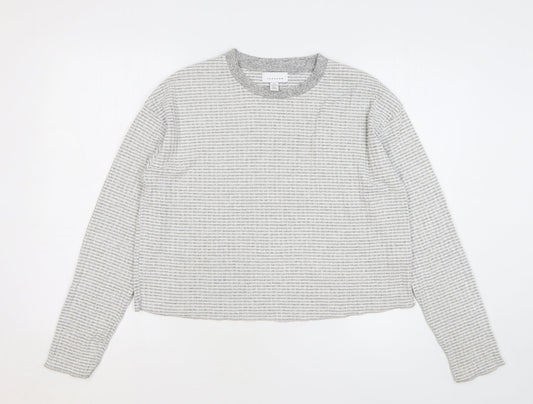 Topshop Womens Grey Check Polyester Basic T-Shirt Size M Round Neck
