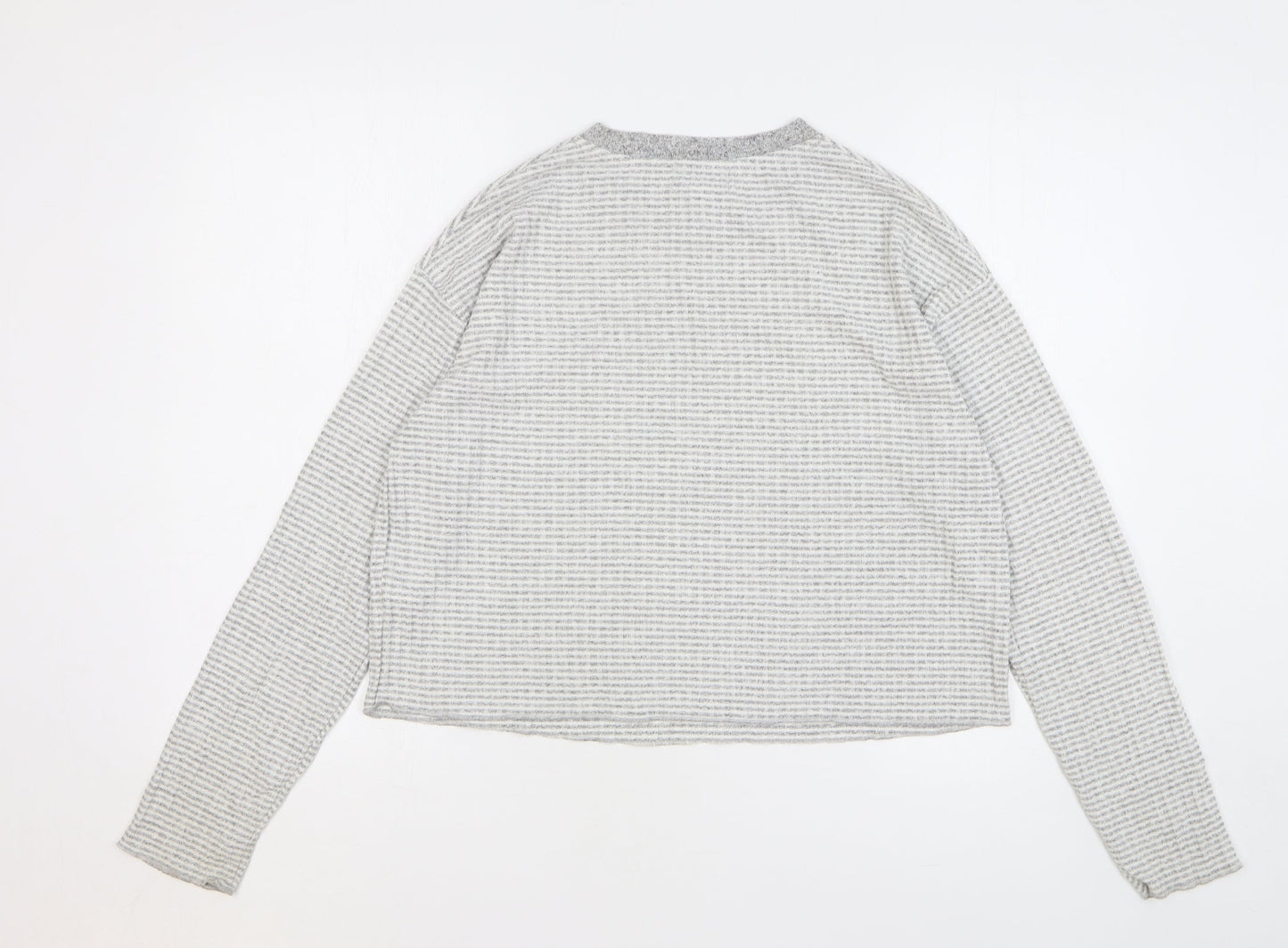 Topshop Womens Grey Check Polyester Basic T-Shirt Size M Round Neck