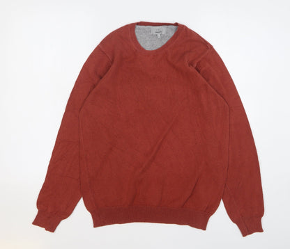 Marks & Spencer Mens Orange Crew Neck Cotton Pullover Jumper Size S