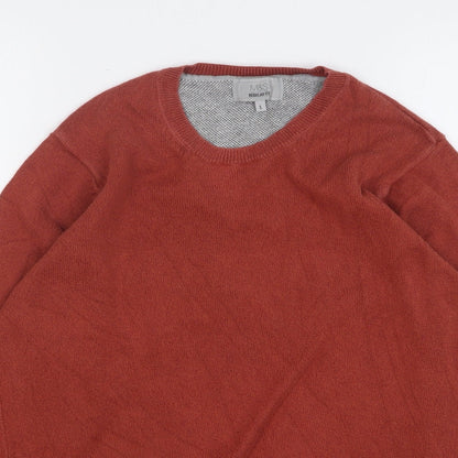 Marks & Spencer Mens Orange Crew Neck Cotton Pullover Jumper Size S