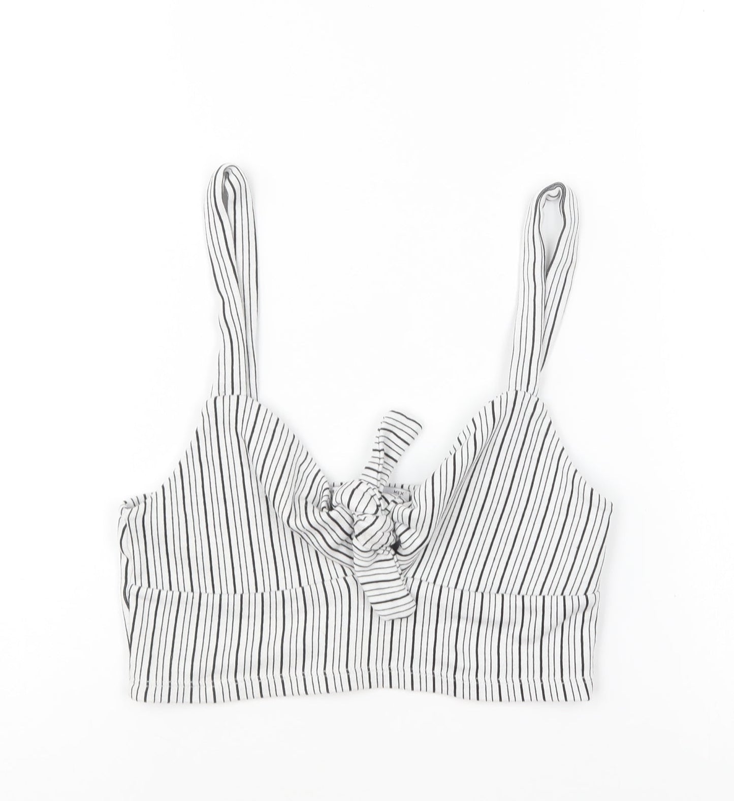 Pull&Bear Womens Black Striped Viscose Cropped T-Shirt Size S Sweetheart