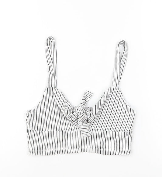 Pull&Bear Womens Black Striped Viscose Cropped T-Shirt Size S Sweetheart