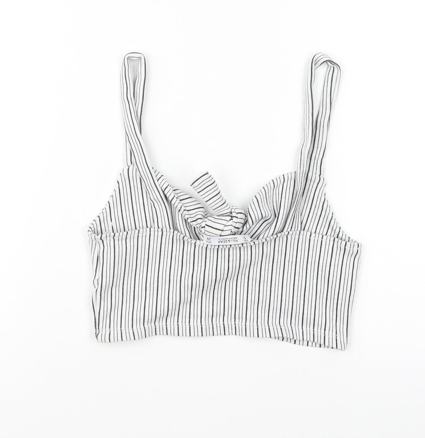 Pull&Bear Womens Black Striped Viscose Cropped T-Shirt Size S Sweetheart