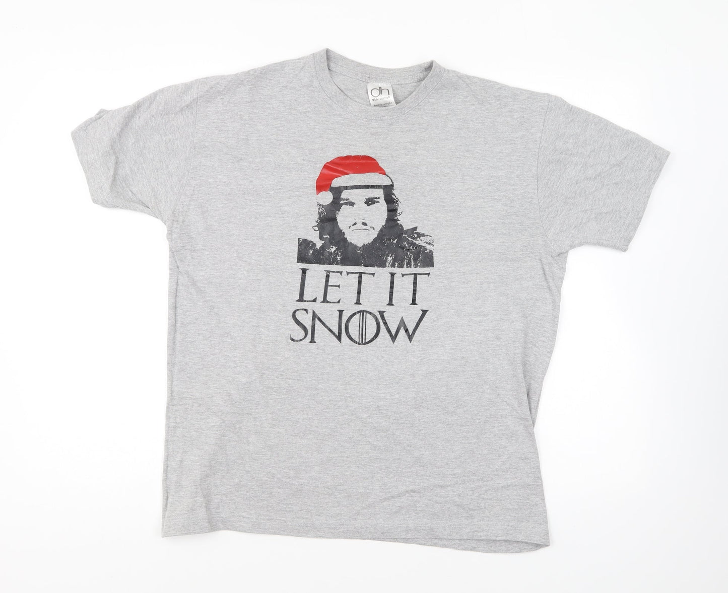 DH Shirts Mens Grey Cotton T-Shirt Size M Round Neck - Let It Snow