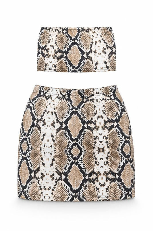 PRETTYLITTLETHING Womens Brown Animal Print Polyester Skirt/ Skort Set Outfit/Set Size 12 Pullover - Snake Print