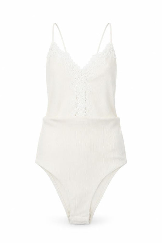 Topshop Womens White Polyester Bodysuit One-Piece Size 6 Snap - Lace Detail