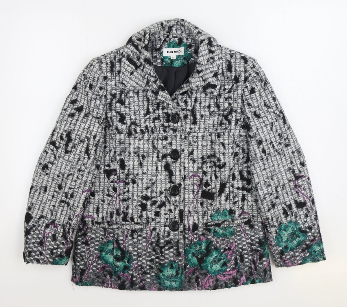 Gerard Womens Multicoloured Geometric Pea Coat Coat Size 12 Button