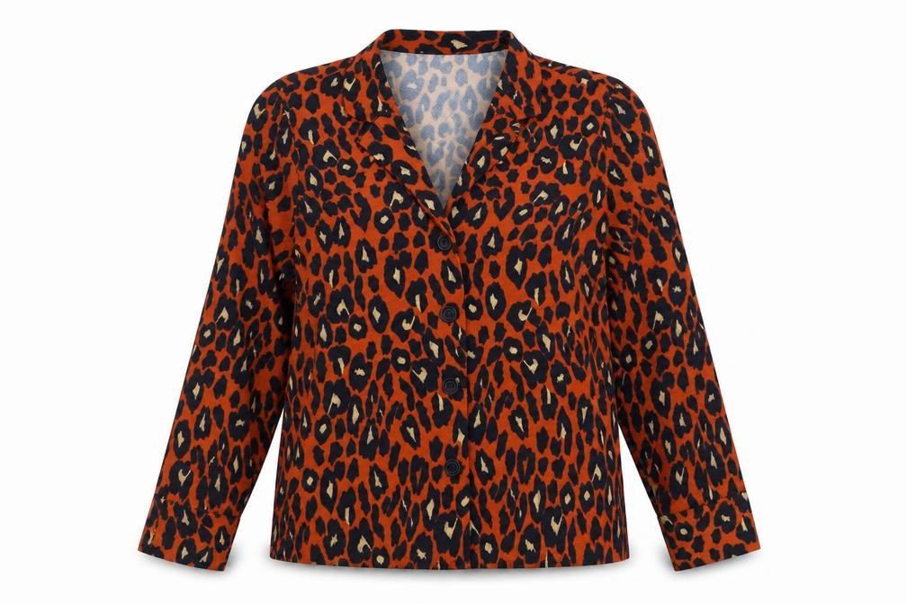 New Look Womens Orange Animal Print Polyester Basic Button-Up Size 8 Collared