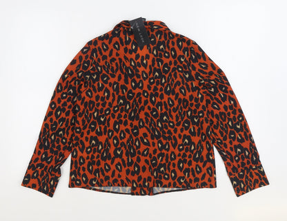 New Look Womens Orange Animal Print Polyester Basic Button-Up Size 8 Collared
