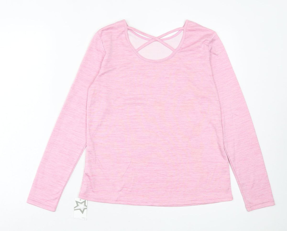 Dunnes Stores Girls Pink Polyester Pullover Casual Size 13 Years Crew Neck Pullover - crossback