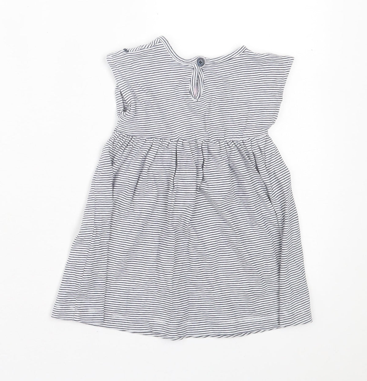 Dunnes Stores Girls White Striped Cotton A-Line Size 12-18 Months Crew Neck Button - Floral Detail