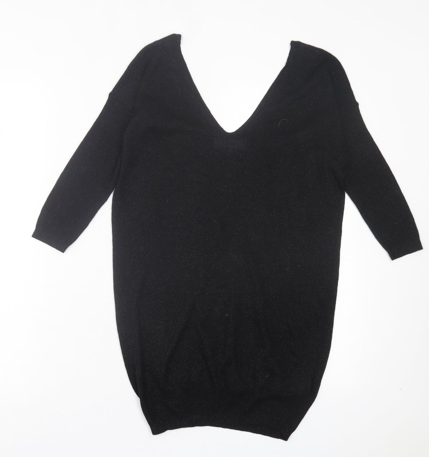 NEXT Womens Black Viscose Basic T-Shirt Size 6 V-Neck