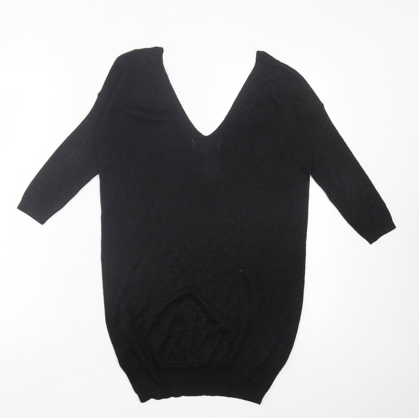 NEXT Womens Black Viscose Basic T-Shirt Size 6 V-Neck