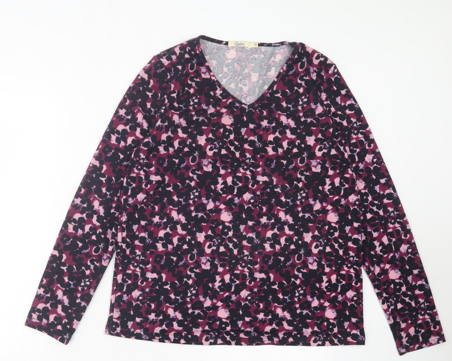 Onfire Womens Purple Floral Polyester Basic T-Shirt Size 12 V-Neck