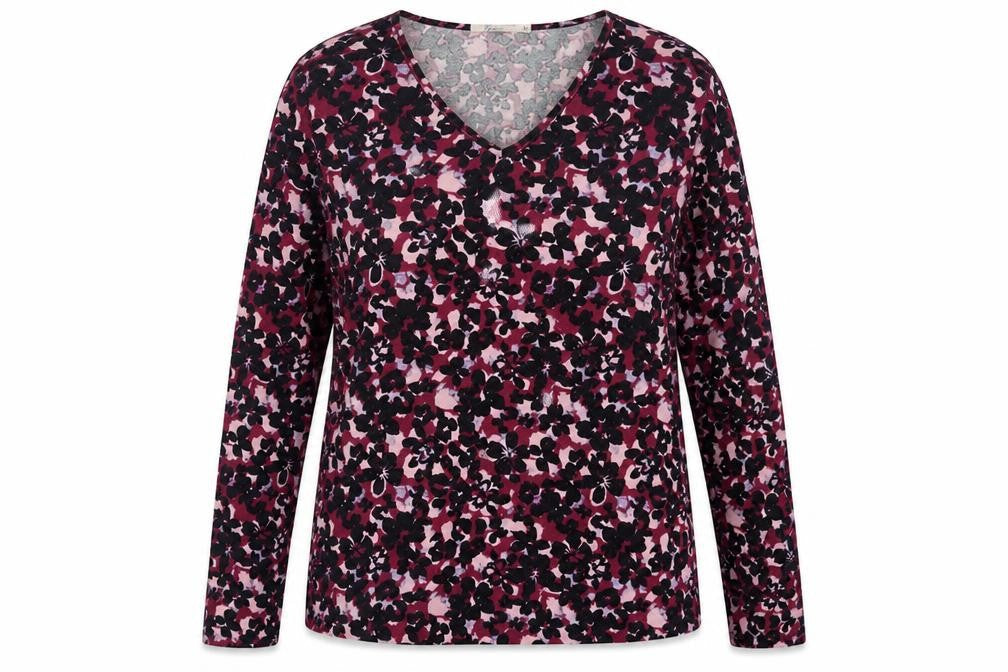 Onfire Womens Purple Floral Polyester Basic T-Shirt Size 12 V-Neck